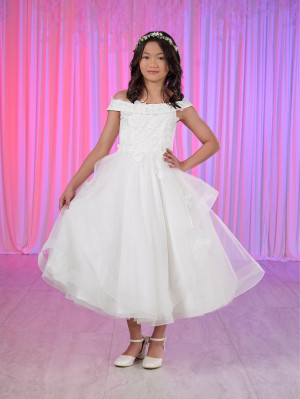 Tiffany Princess 13779 Girls Off Sholder Tea Length Dress