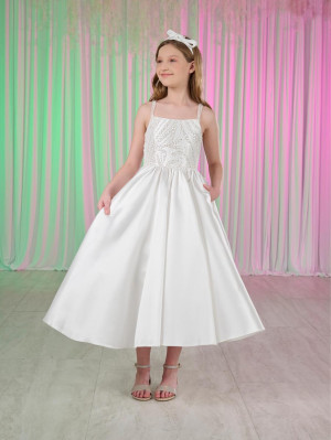 Tiffany Princess 13782 Girls Off White Tea Length Dress