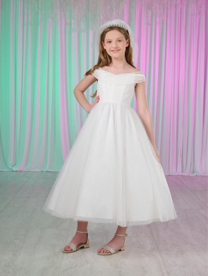 Tiffany Princess 13783 Girls Pearl Sequin Tea Length Dress