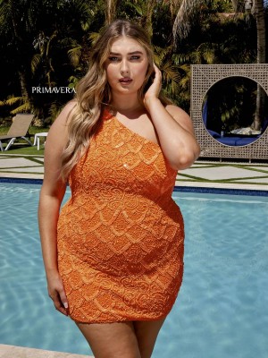 Primavera Curvy 14023 Plus Size One Shoulder Cocktail Dress