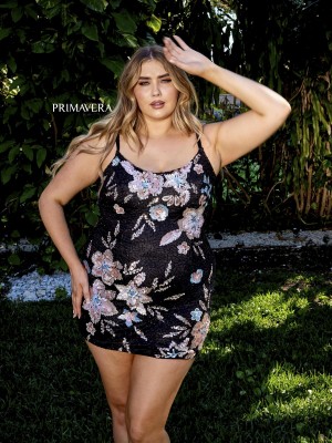 Curvy by Primavera 14027 Floral Sequin Short Plus Dress