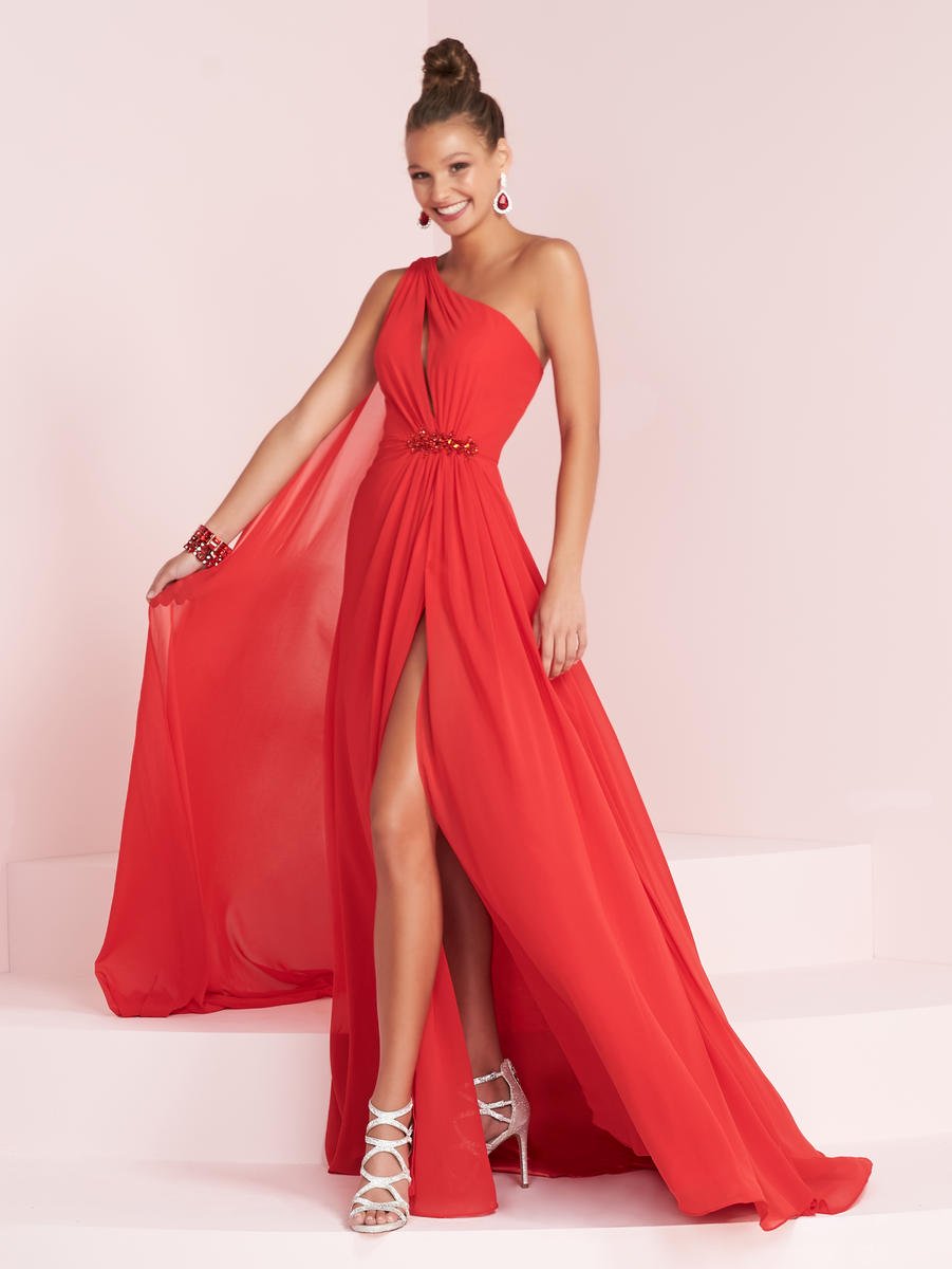 one shoulder chiffon dress