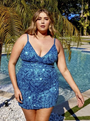 Curvy by Primavera 14035 Short Sequin Plus Size Dress