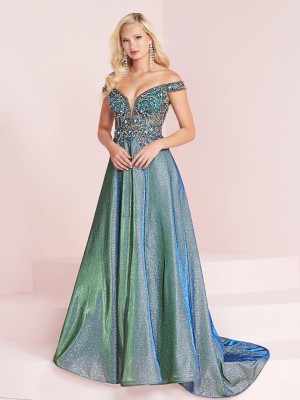 Panoply 14042 Beaded Off Shoulder Shimmer Gown