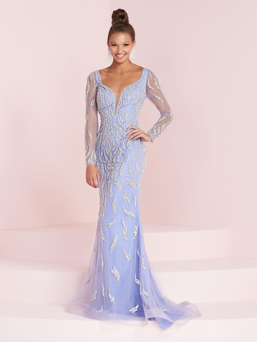 mesh long sleeve prom dress
