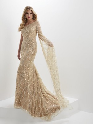 Panoply 14121 One Long Flutter Sleeve Sequin Gown