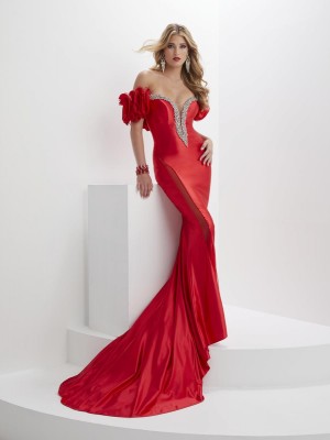 Panoply 14126 Ruffle Off Shoulder AB Prom Dress