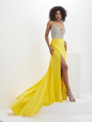 Panoply 14131 AB Bodice Draped Slit Gown