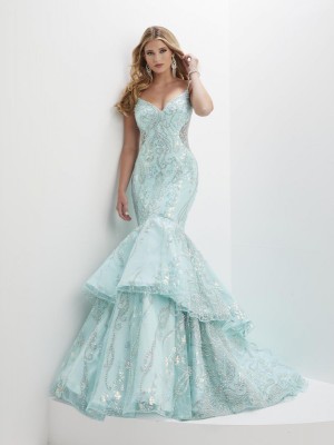 Panoply 14150 Floral Sequin Tiered Mermaid Dress