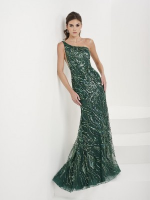 Panoply 14188 One Shoulder Swirl Tulle Prom Dress