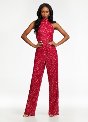 Ashley Lauren 1434 Beaded High Neck Jumpsuit