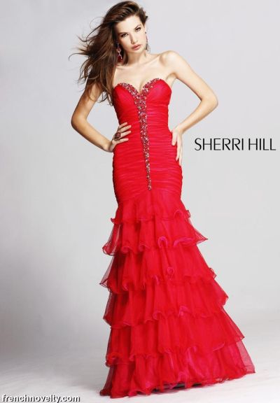 Sherri Hill Red and Fuchsia Long Layered Prom Dress 1489: French Novelty
