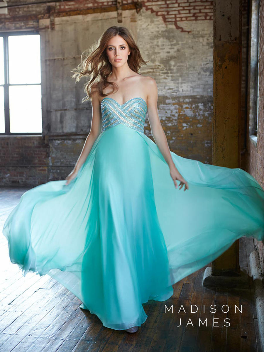 French Novelty: Madison James 15-128 Crossover Beaded Prom Dress
