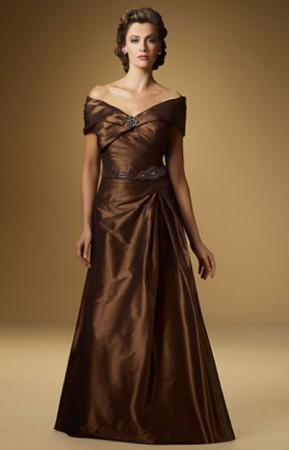Rina di Montella 1528 Off the Shoulder Soft Taffeta MOB Dresses