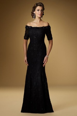 Rina di Montella 1531 Elbow Sleeve Off Shoulder Lace Formal Dresses