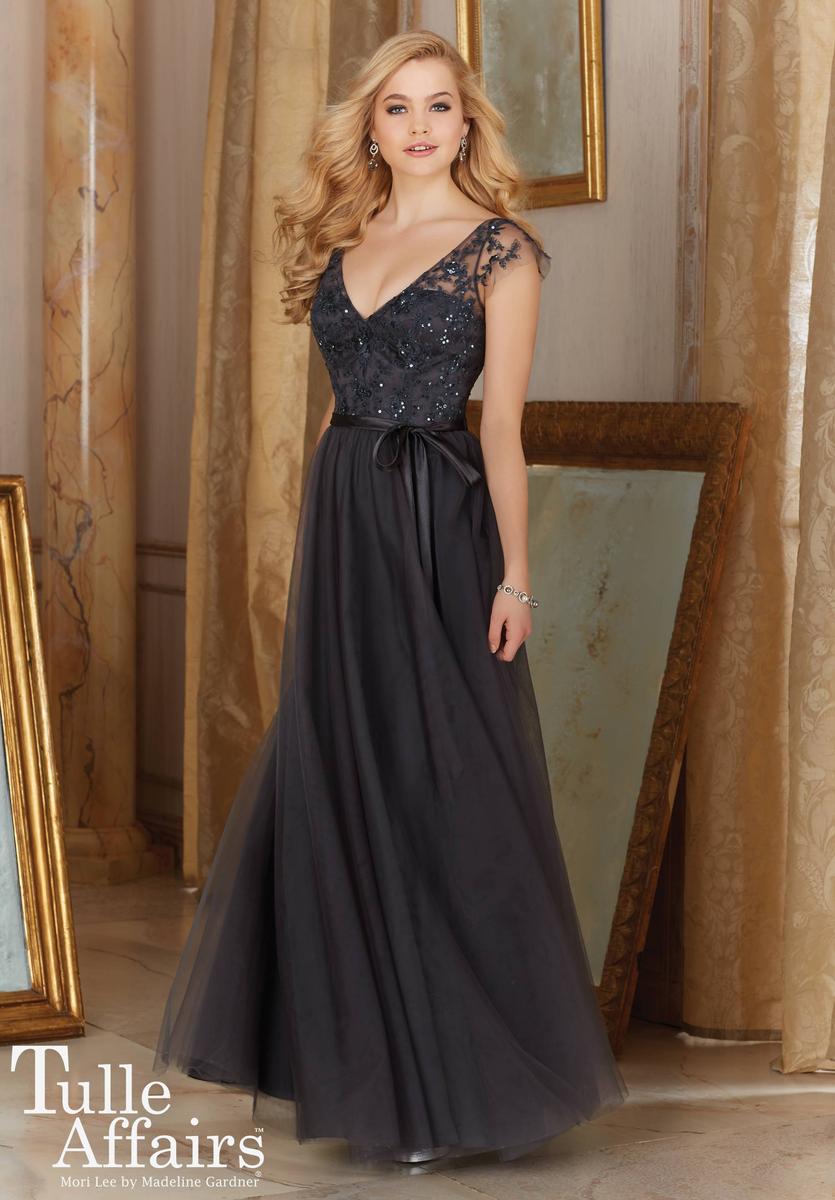 French Novelty Mori Lee Tulle Affairs 154 Beaded Illusion Bridesmaid Gown