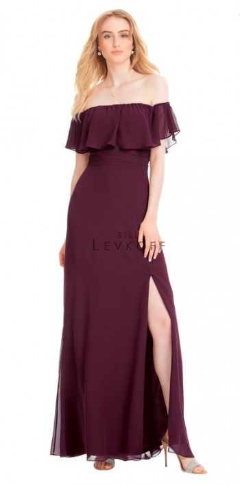 maroon off the shoulder bridesmaid dress