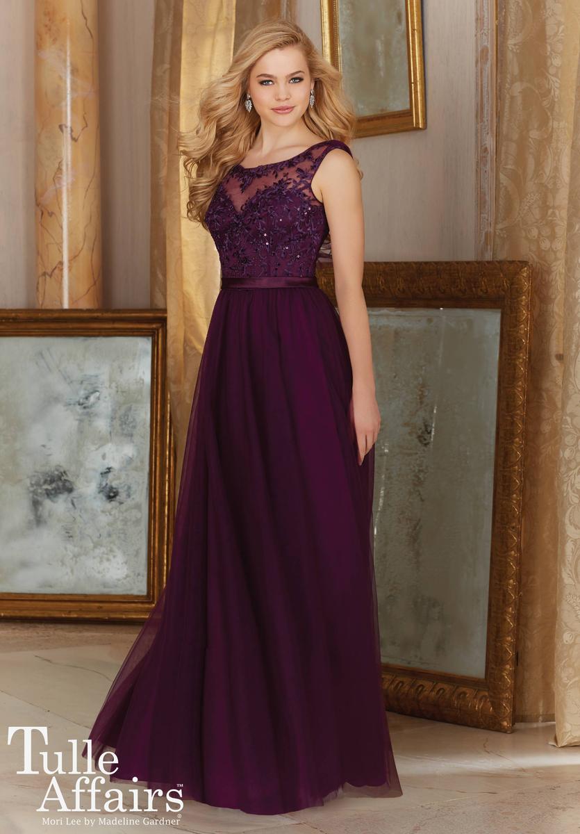 French Novelty: Mori Lee Tulle Affairs 156 Sheer Beaded Bridesmaid Gown
