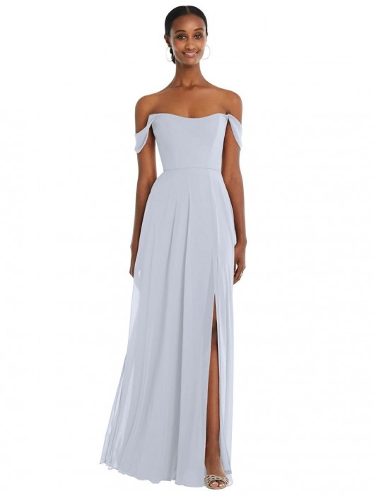 Light blue off the shoulder bridesmaid dress sales