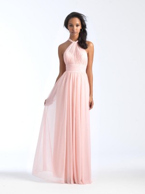 Size 10 Peach Allure 1565 Ruched Stretch Chiffon Bridesmaid Dress