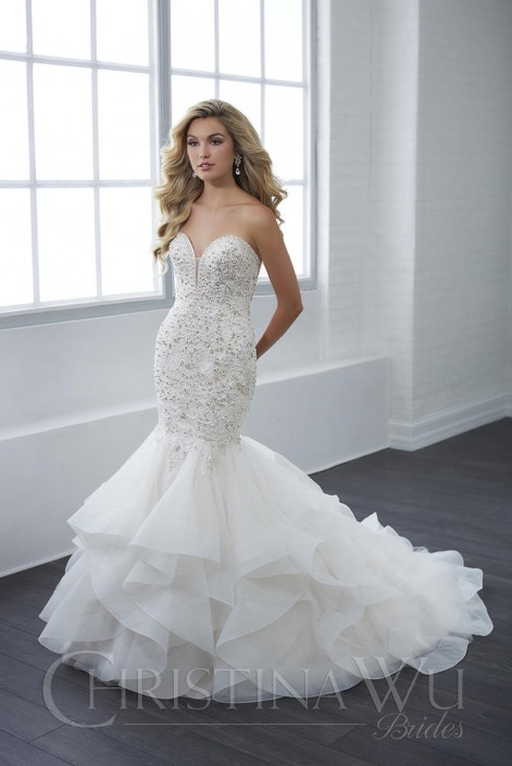 Christina Wu 15662 Ruffled Tulle Mermaid Wedding Gown French Novelty