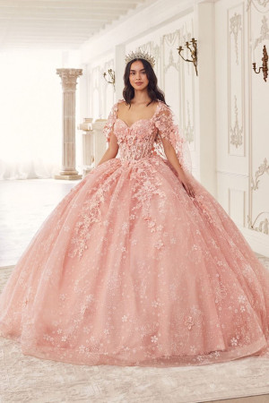 Ladivine 15719 Floral Quinceanera Dress with Cape