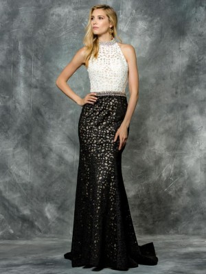 Colors 1574 Lace and Scuba Prom Dress