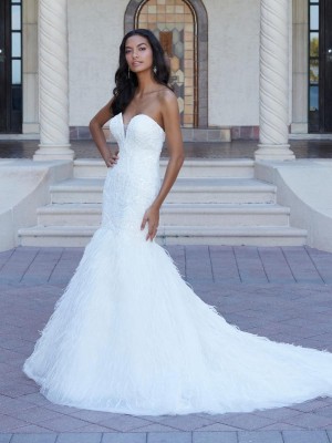 Christina Wu Brides 15840 Beaded Mermaid Gown with Feathers