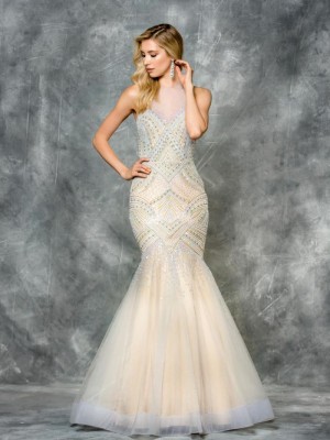 Colors 1585 Sheer Beaded Mermaid Dress
