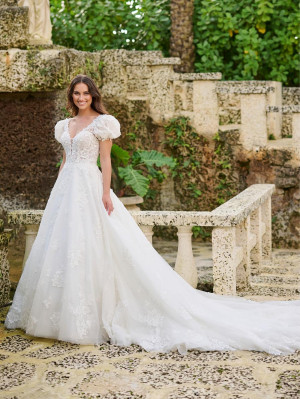 Christina Wu Brides 15891 Puff Sleeve Lace Wedding Gown