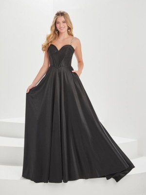 Tiffany Designs 16014 Satin Corset Sheer Back Gown