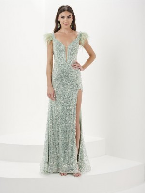 Tiffany Designs 16055 Feather Sleeve Paillettes Prom Dress