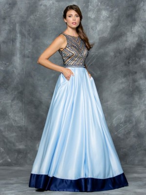 Colors 1608 Satin Gown with Cutout Back
