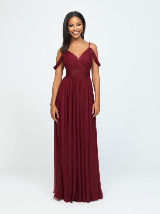 burgundy off shoulder bridesmaid dress