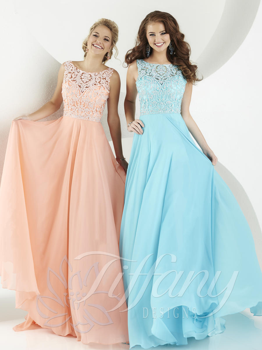 Size 10 Cantaloupe Tiffany Designs 16153 Embroidered Lace Prom Gown ...