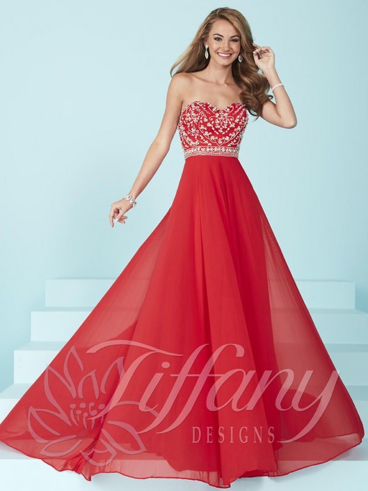 tiffany red prom dress