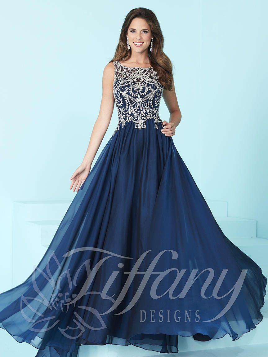 French Novelty: Tiffany Designs 16222 Iridescent Chiffon Prom Dress