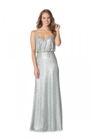 Size 14 Platinum Bari Jay 1624 Sequin Blouson Bridesmaid Gown