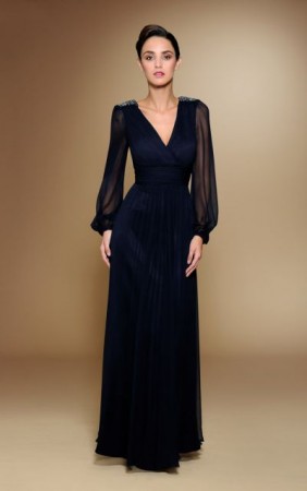 Rina Di Montella 1630 Long Sleeve Silk Chiffon Formal Dress