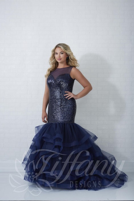Tiffany Designs 16320 Plus Size Sequin Mermaid Dress French Novelty Tiffany Designs 16320 Plus Size Sequin Mermaid Dress