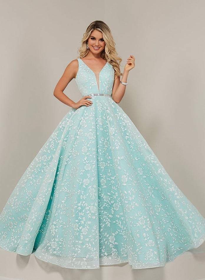 French Novelty: Tiffany Designs 16325 Metallic 3D Floral Prom Gown
