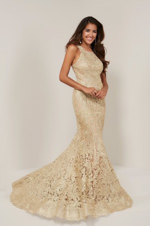 Tiffany Designs 16329 Metallic Lace Trumpet Gown