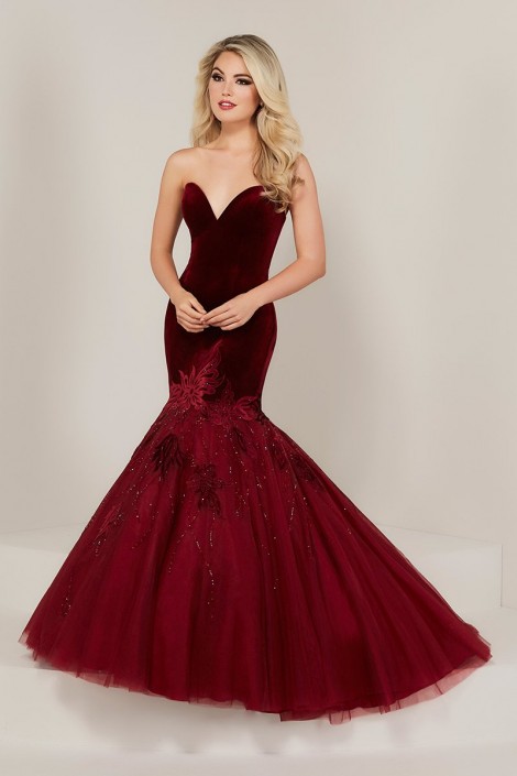 velvet mermaid prom dress