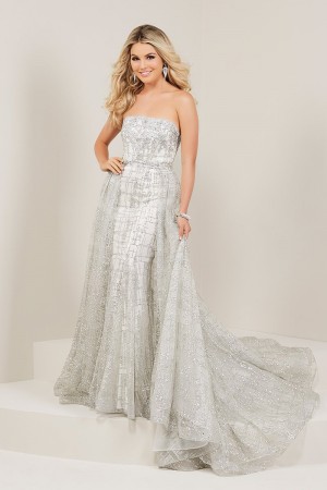 Tiffany 16339 Metallic Prom Dress with Detachable Overskirt