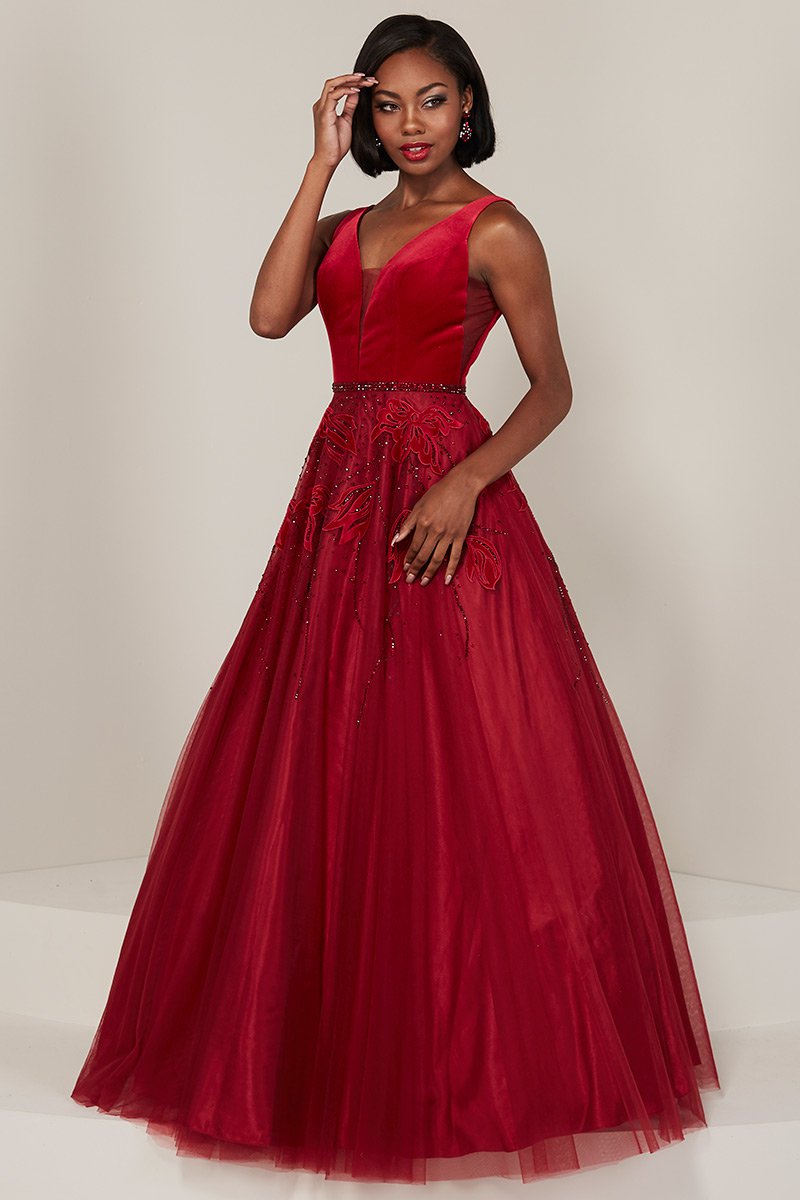 French Novelty Tiffany Designs 16342 Velvet and Tulle Prom Gown