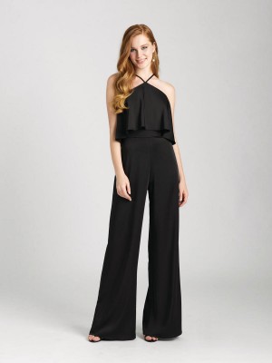 Size 16 Black Allure 1661 Stretch Satin Bridesmaid Jumpsuit