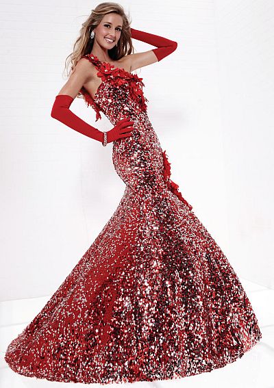 Red Sequin Halter Prom Dress