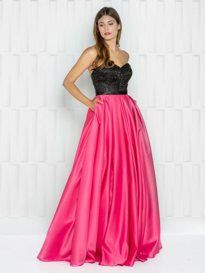 Colors 1683 Satin Prom Dress with Beaded Bodice: French Novelty