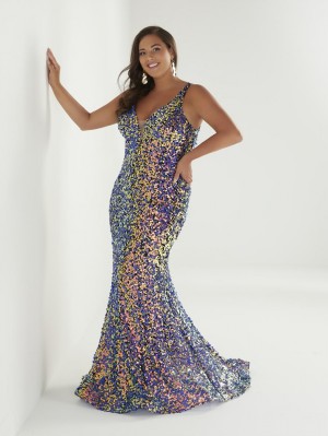 Christina Wu Plus 16964 Lace Up Back Sequin Gown