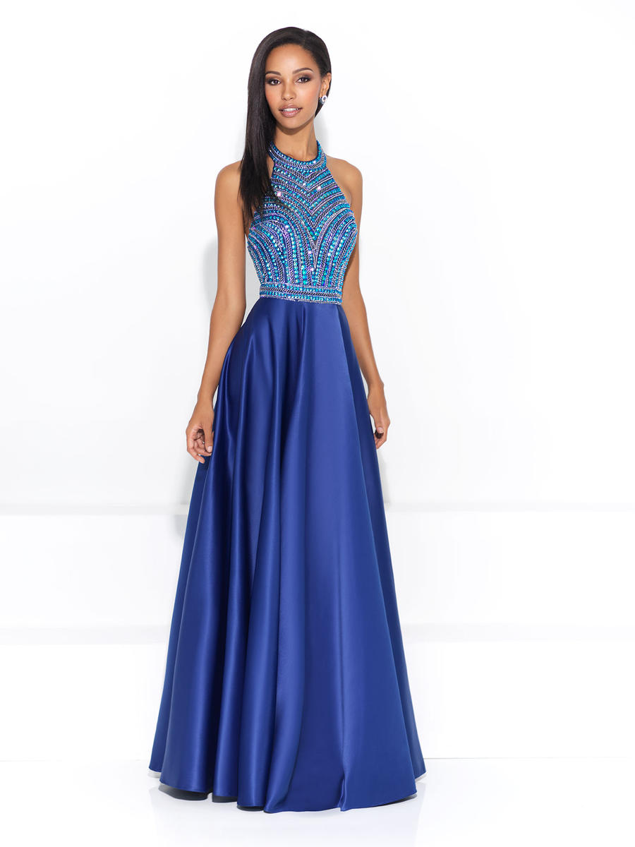 Madison James 17-250 Beaded High Neck Prom Dress: French Novelty